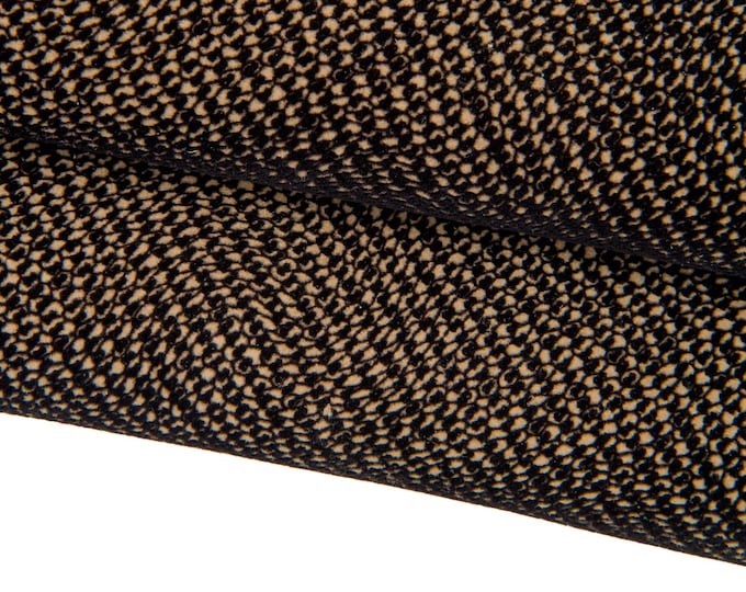 Beige black FLOCK printed goatskin, soft textured leather skin, SOFT hide for diy projects B17667-ST La Garzarara
