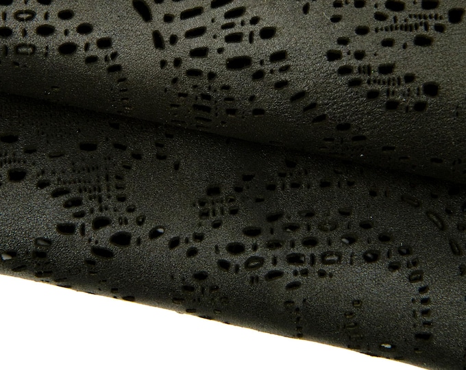 PIERCED shaved HAIR on leather hide, dark green - brown pony calfskin, printed cowhide for hobbyists B17795-CV La Garzarara