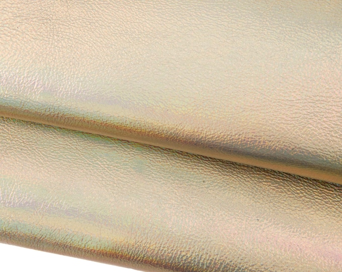 Light gold goatskin, IRIDESCENT METALLIC leather skin, platinum sparkle hide for hobbyists B18480-MT La Garzarara