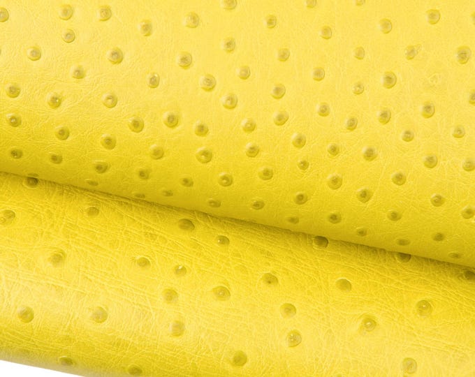 YELLOW OSTRICH printed leather hide, semi stiff embossed calfskin, animal printed matt cowhide for diy projects B18504-ST La Garzarara