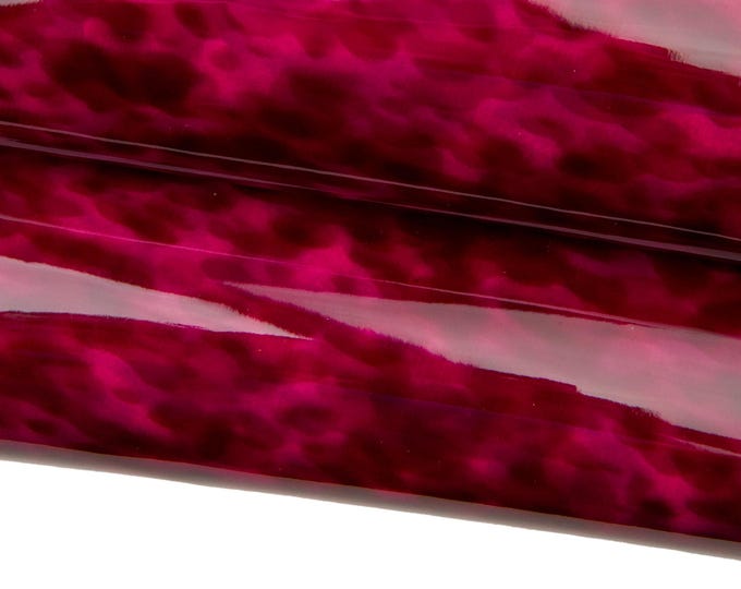 Fuchsia - burgundy SPOTTED PATENT leather hide, glossy calfskin, printed lacquered cowhide for crafters B17655-ST   La Garzarara