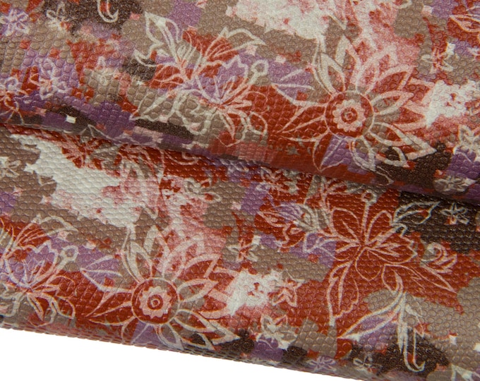 MULTICOLOR FLORAL printed leather hide, ray embossed cowhide with flower texture, calfskin for hobbyists B18042-ST La Garzarara