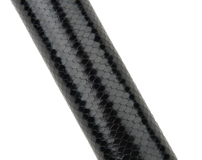 Black REPTILE leather hide, PYTHON printed calfskin, glossy soft snakeskin for diy projects   B18576-TB   La Garzarara