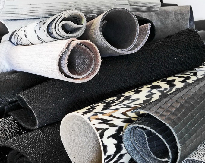 Leather WHITE, BLACK and GREY random offcuts leather pieces 0,7 lbs - 1 lbs - 1,7 lbs - 2 lbs  B054