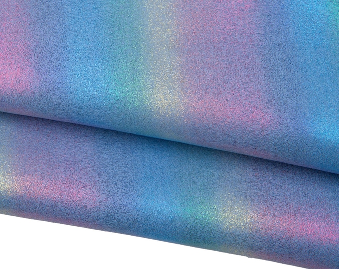 MULTICOLOR metallic leather skin, RAINBOW print on light blue suede goatskin, striped soft hide for diy projects B18441-MT(st) La Garzarara