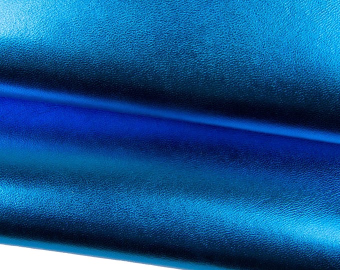 Light BLUE leather skin, smooth METALLIC goatskin, glossy sparkle bright soft hide B18004-MT