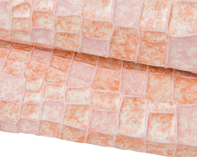 Pink CROCODILE embossed leather hide, ANIMAL printed calfskin, glossy cowhide, medium softness B17550-ST La Garzarara