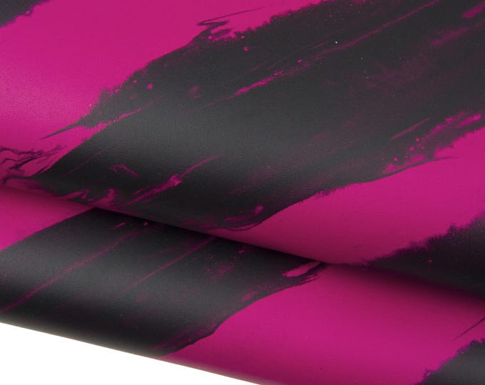 Black - fuxia textured leather hide, strokes pattern on smooth cowhide, unique zebra- like MAXI PRINT on calfskin B18086-ST La Garzarara