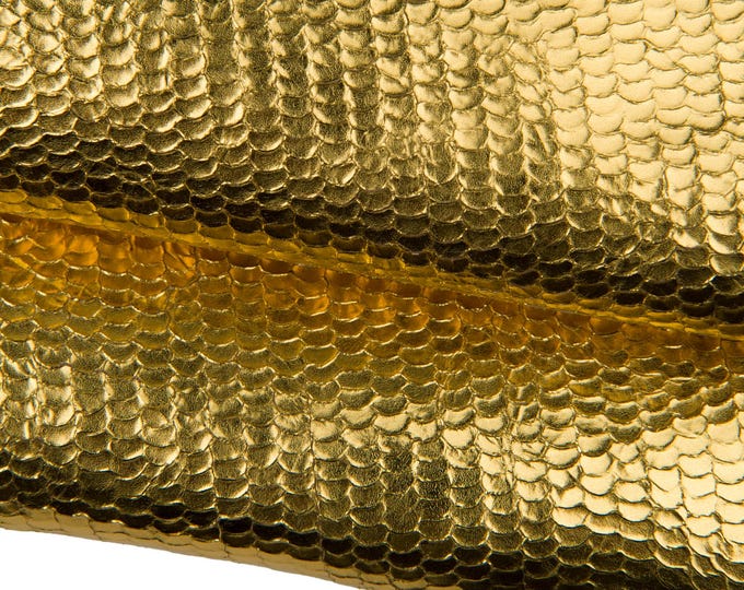 Gold METALLIC leather skin, reptile SNAKE - like printed washed goatskin, golden luxurious soft hide B17979-MT(st) La Garzarara
