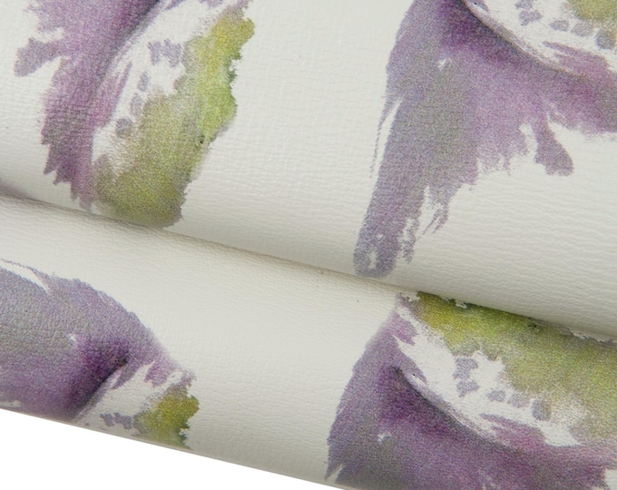 PRINTED leather skin, purple - green abstract pattern on white goatskin, semi glossy GRAINY hide, medium softness B18093-ST