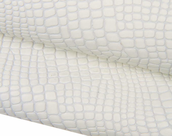 White CROCODILE printed leather hide, GLOSSY embossed calfskin, soft cowhide ideal for crafting B18030-ST La Garzarara