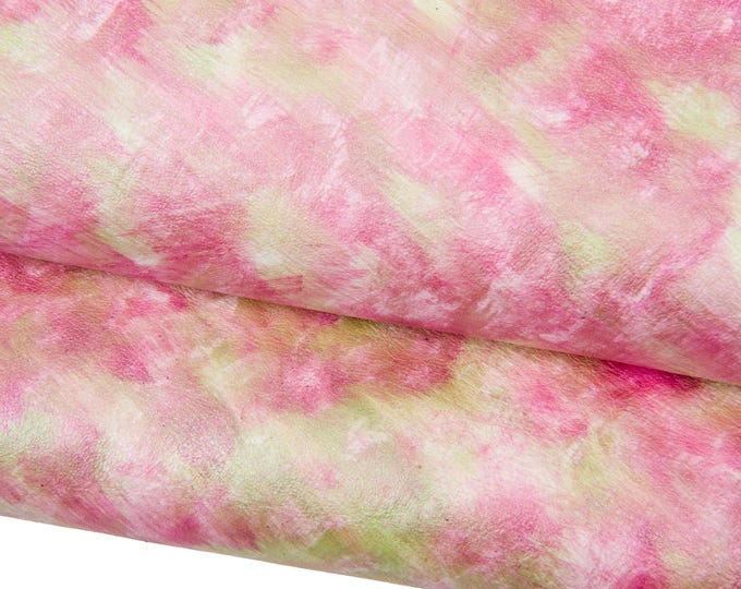 Pink green PEARLIZED leather skin, abstract print on soft goatskin, luxurious WRINKLED hide B17877-ST La Garzarara
