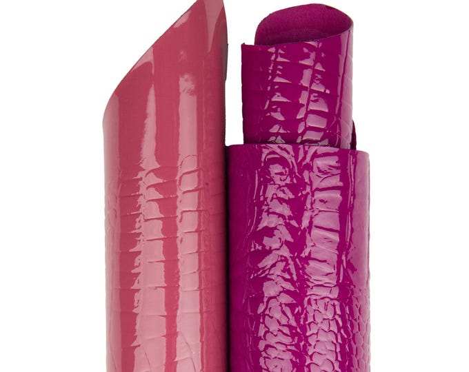 CROCODILE embossed leather hide, antique pink, purple ALLIGATOR printed cowhide, glossy baby calf for crafters B18677-ST La Garzarara