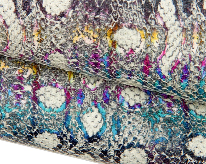 Multicolor PYTHON textured goatskin, reptile CARVED leather skin, snake printed hide  for hobbyists B17873-ST La Garzarara