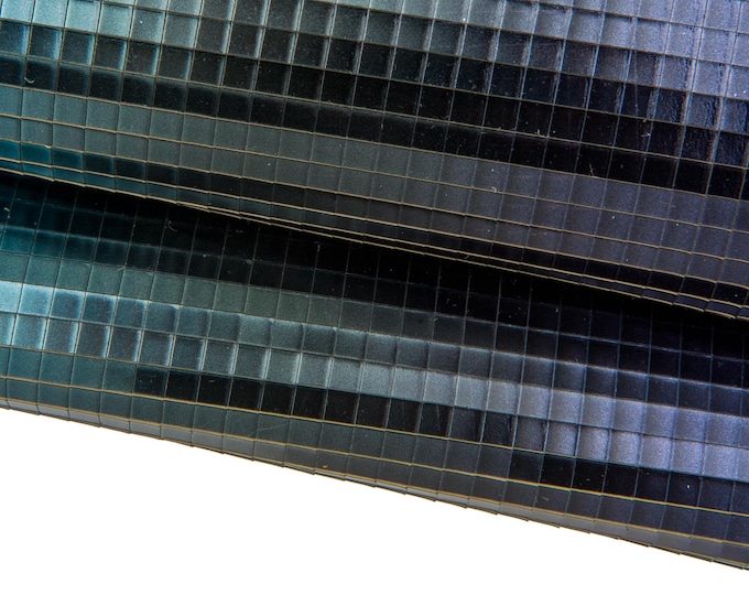 Blue METALLIC striped leather hide, geometric CARVED cowhide, soft printed calfskin B17666-MT(st) La Garzarara