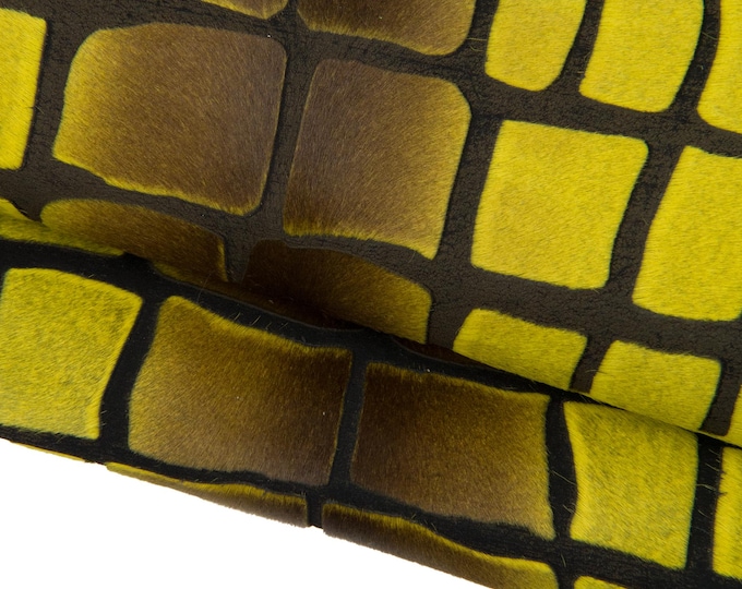 Acid YELLOW hair on leather hide, maxi CROCODILE printed pony calfskin, luxurious cowhide B17720-CV La Garzarara