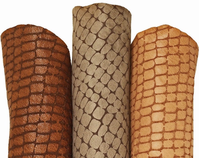 CROCODILE printed leather skin, brown, grey, beige sporty vintage goatskin, soft croc embossed hide B16152-VT La Garzarara
