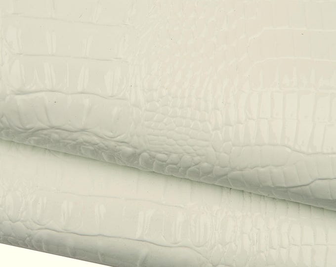 White CROCODILE EMBOSSED leather hide, alligator printed patent cowhide, semi stiff glossy calfskin B18662-ST La Garzarara