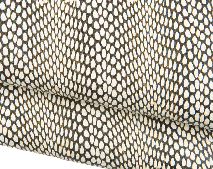 REPTILE printed leather hide, white black SNAKE textured cowhide, python pattern on calfskin, 0.8 - 1.1 mm B18827-ST  La Garzarara