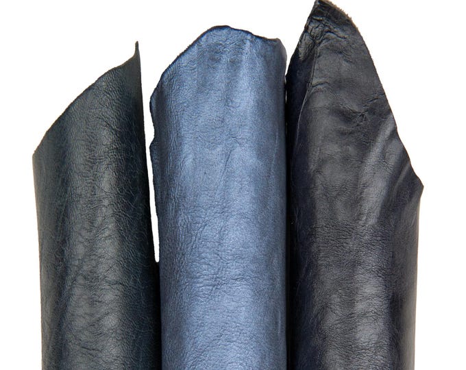 Set of 3 genuine sporty leather skin, top quality VEGETABLE goatskin, VINTAGE hides for diy creations B17740-VT La Garzarara