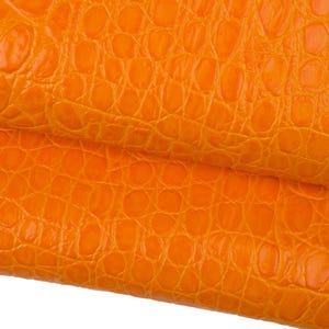 Orange CROCODILE embossed leather hide, glossy STIFF calfskin, top quality printed cowhide for crafting B17995-ST La Garzarara