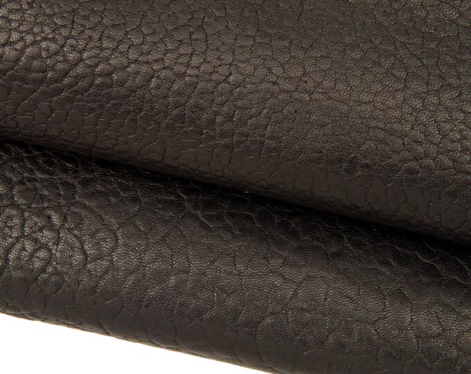 Black ELEPHANT printed leather skin, GLOSSY soft goatskin, grainy hide for crafting B17760-TB La Garzarara