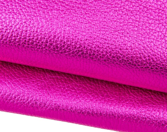 Fuchsia PEBBLE GRAIN printed cowhide, soft metallic leather hide, sparkle pink calfskin 1.2 - 1.4 mm B17767-MT La Garzarara
