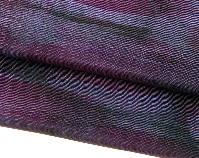 Purple METALLIC leather skin, strokes print on GLITTERED soft goatskin hide, ideal for crafters B17414-MT(st) La Garzarara