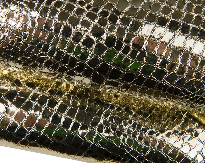 Platinum CROCODILE printed cowhide, light gold METALLIC embossed leather hide, luxurious soft hide B17983-MT(st) La Garzarara