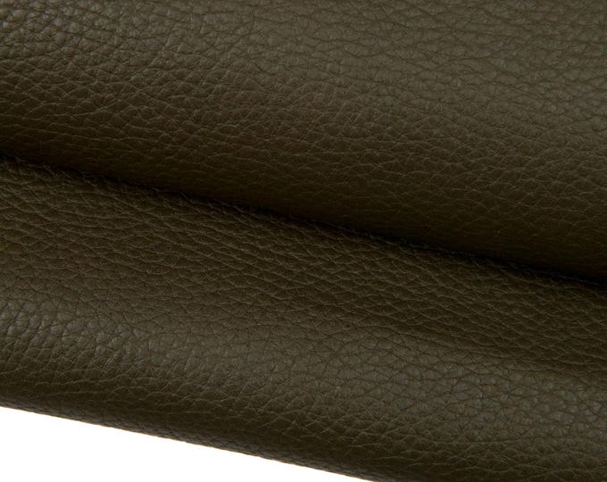 Mud green PEBBLE GRAIN printed cowhide, soft embossed leather hide, italian calfskin for crafting B17800-TU La Garzarara