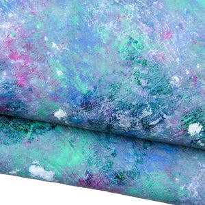 Pelle pitone MULTICOLOR DIPINTO a mano con glitter verde, pellame capra stampa rettile e motivo astratto artistico B18974-DM La Garzarara