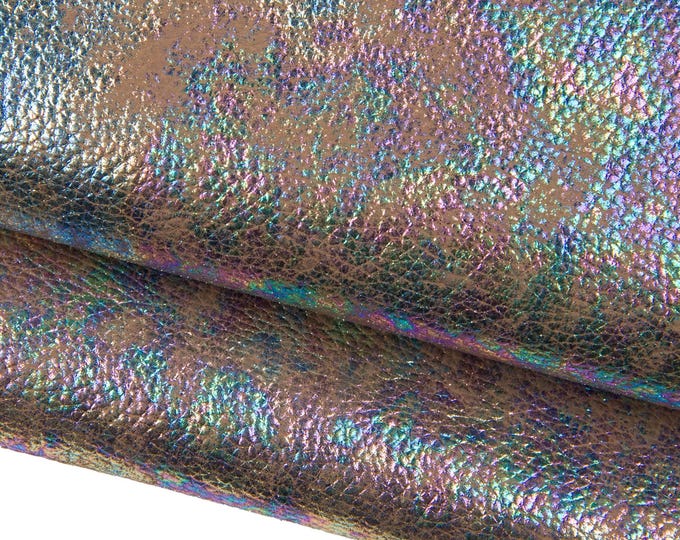 HOLOGRAPHIC pebble GRAIN printed cowhide, metallic printed leather hide, bright soft calfskin 1.0 - 1.2 mm B18928-MT(st) La Garzarara
