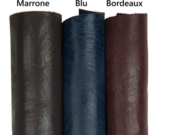 Burgundy, blue, brown CRACKLED leather, VINTAGE aged suede cowhide, soft semi glossy calfskin B18098-VT La Garzarara