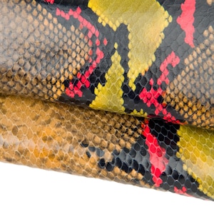Pelle stampa PITONE multicolor, vitello motivo SERPENTE, pellame rettile lucido morbido B17566-ST La Garzarara