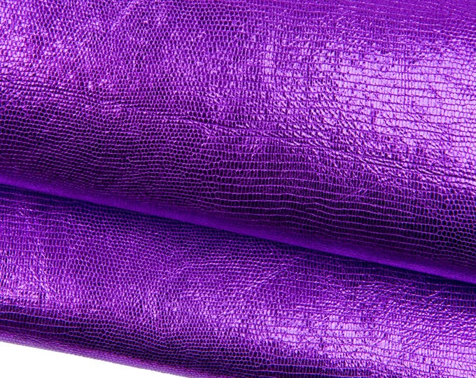 Purple REPTILE leather skin, METALLIC snake printed cowhide, glossy soft hide for diy projects B18705-MT La Garzarara