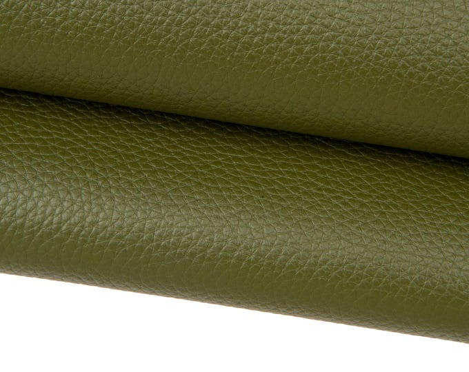 Olive green leather hide, PEBBLE GRAIN printed cowhide, soft calfskin for crafting, 1.3 - 1.5 mm B17633-TU La Garzarara
