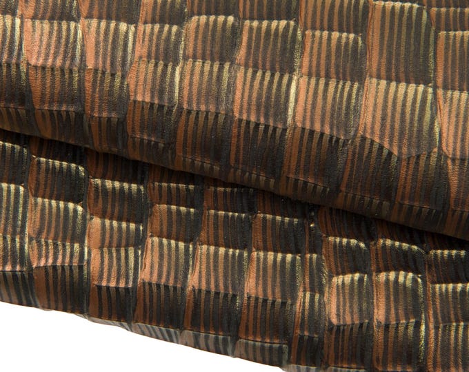 Brown - bronze CROCODILE embossed leather skin, METALLIC printed goatskin, bright soft hide for hobbyists B18083-MT(st) La Garzarara