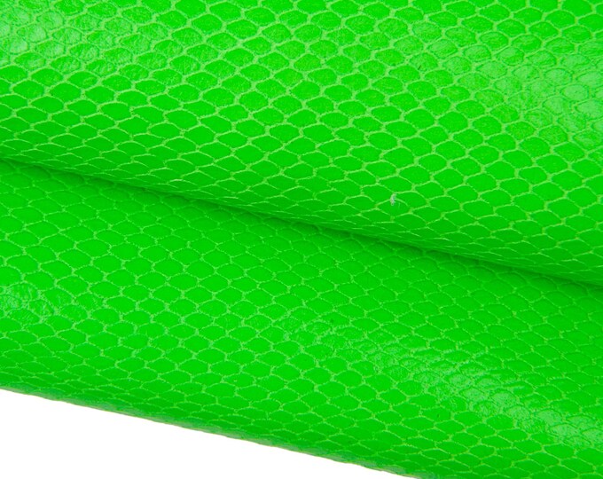 FLUO - NEON green reptile leather hide, super soft glossy cowhide, SNAKE python printed calfskin for diy projects B18012-st La Garzarara