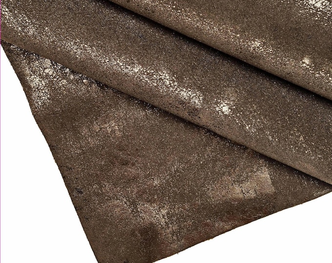 DARK GRAY metallic suede leather hide, plomb shiny calfskin, vintage cowhide B14290-MT(st) La Garzarara