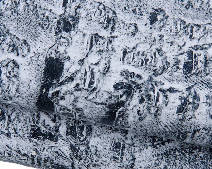 Black white TEXTURED leather skin, DISTRESSED fabric on soft goatskin, soft printed hide for crafters B19106-ST La Garzarara