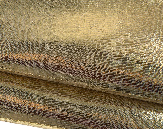 Gold LIZARD leather skin, METALLIC textured sheepskin, golden solf hide for hobbyists B19102-MT La Garzarara