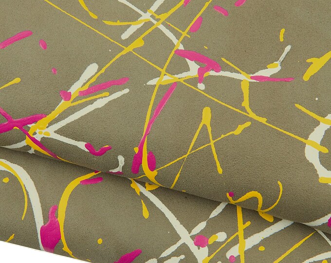MULTICOLOR hand PAINTED leather skin, splash printed suede goatskin, colorful soft hide for hobbyists B18968-DM La Garzarara