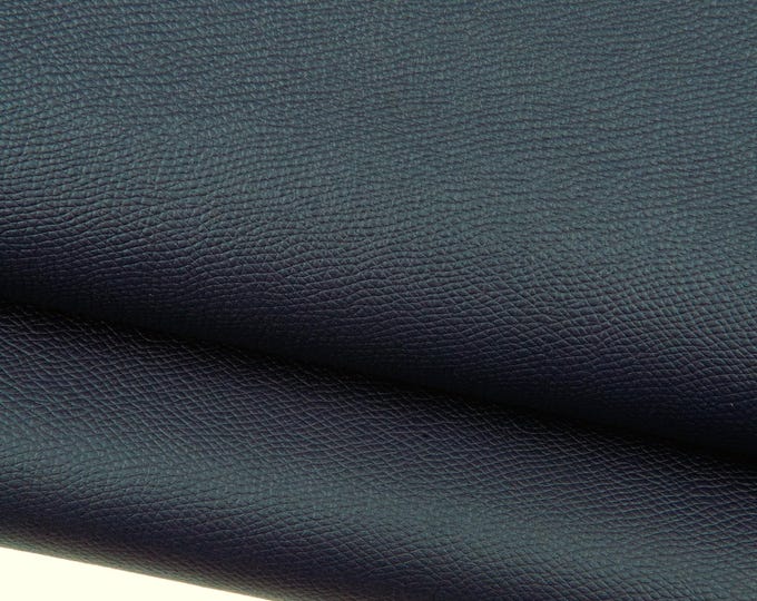 Dark blue PRINTED leather hide, GRAINY soft calfskin, matt thick cowhide for diy projects B18760-TU La Garzarara