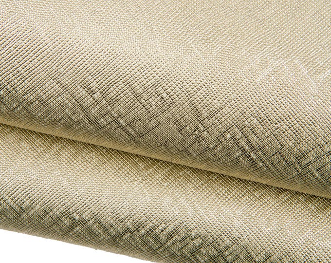 Light gold SAFFIANO printed goatskin, platinum METALLIC leather skin, bright soft hide for diy projects B18767-MT(st) La Garzarara