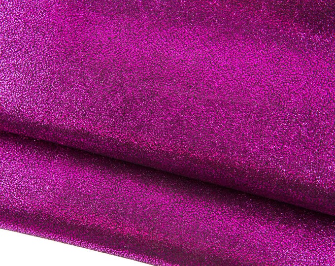 FUCHSIA metallic leathr skin, CRACKLED print on soft suede goatskin, sparkle material for hobbyists B19020-MT(st) La Garzarara