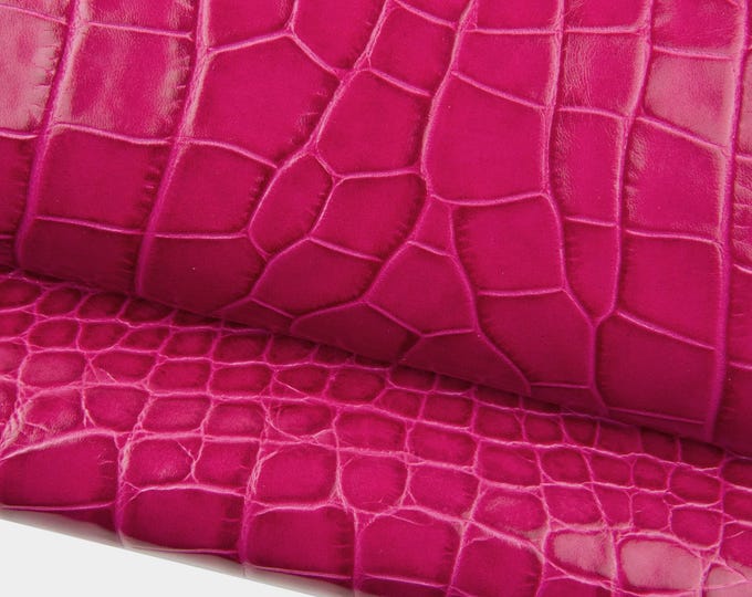 Magenta red CROCODILE embossed leather hide, GLOSSY alligator printed cowhide, soft calfskin B18885-ST La Garzarara