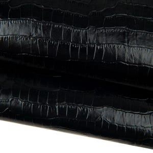 Black CROCODILE embossed leathr hide, glossy printed calfskin, soft cowhide for diy projects B17994-TB La Garzarara