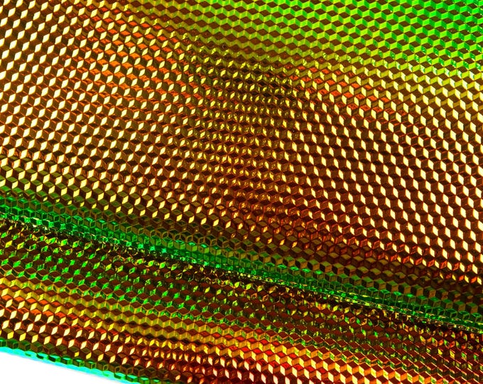 IRIDESCENT METALLIC leather skin, bronze - green geometrical printed goatskin, glossy soft embossed material B19116-MT(st) La Garzarara