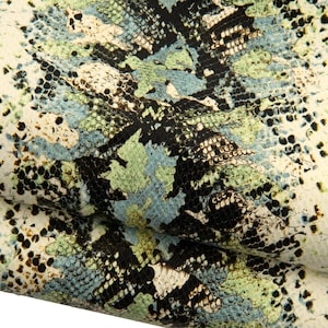 SNAKE printed leather skin, light blue - green PYTHON reptile snakeskin, glossy soft goatskin for diy projects B19284-ST La Garzarara