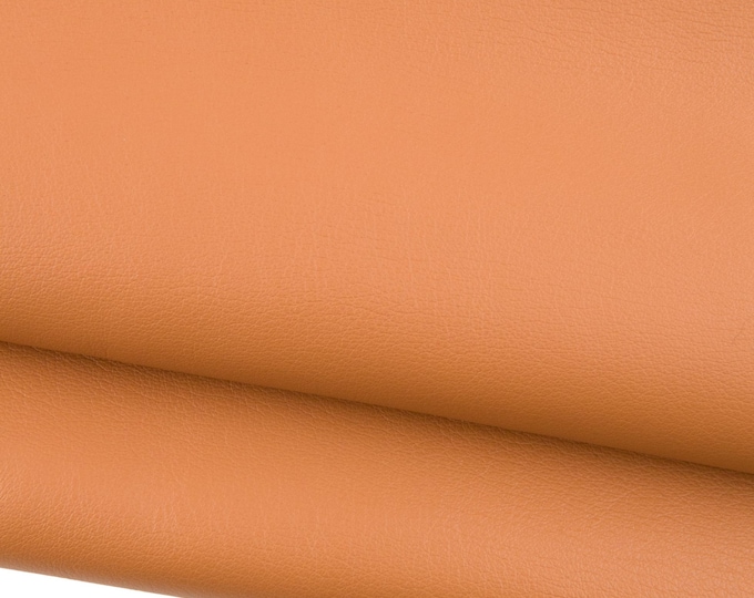 Tan SMOOTH cowhide, brown SOFT semi glossy leather hide, genuine calfskin for diy projects  B18787-TU La Garzarara